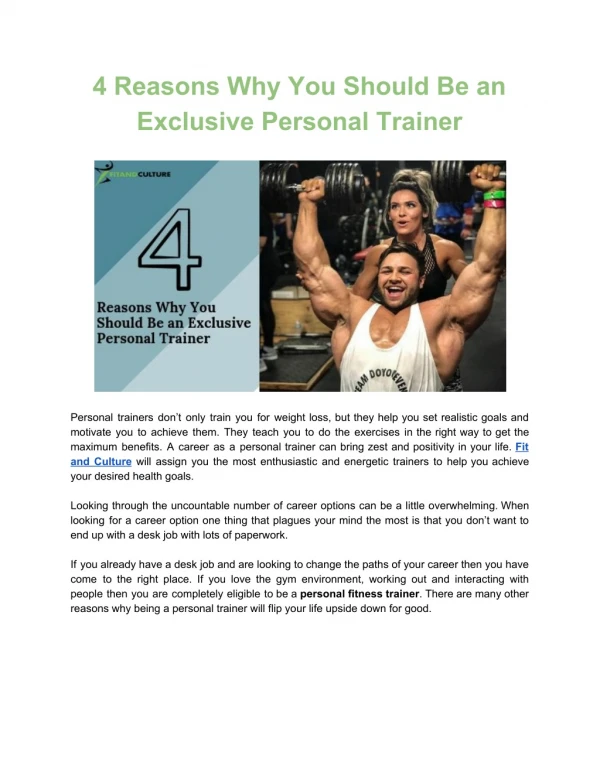 4 Reasons Why You Should Be an Exclusive Personal Trainer
