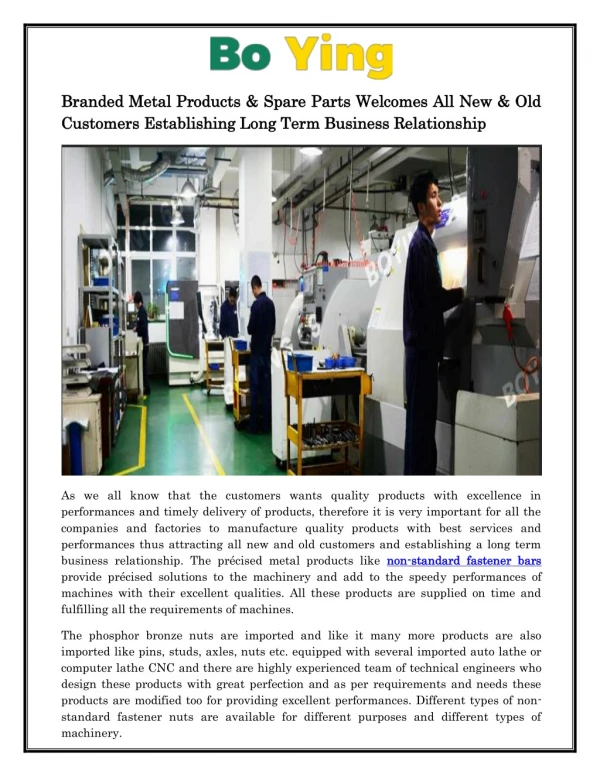 Branded Metal Products & Spare Parts Welcomes All New & Old Customers Establishing Long Term Business Relationship