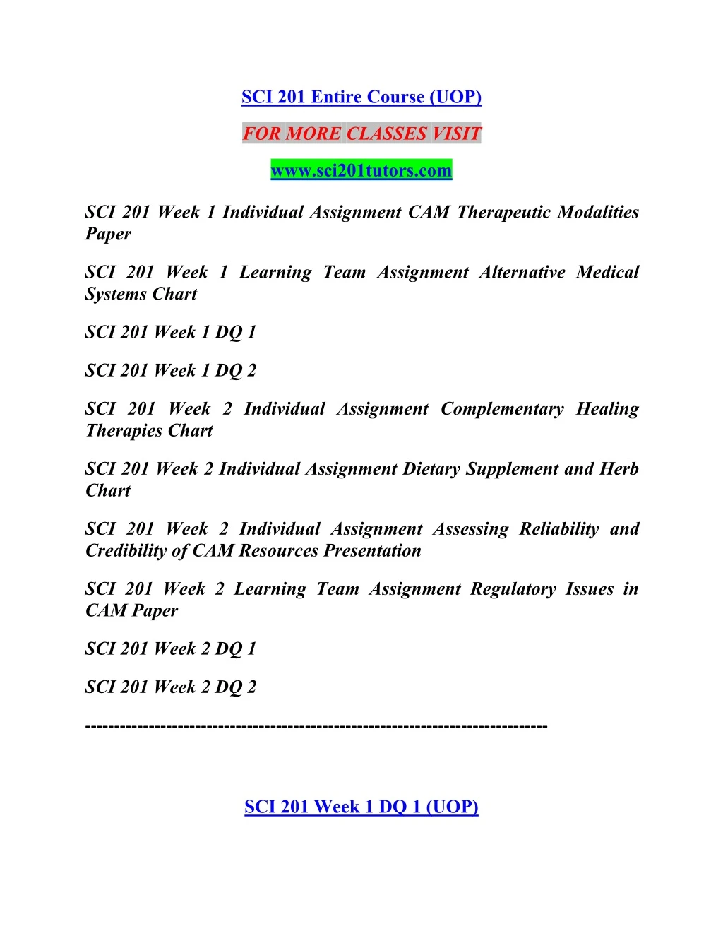 sci 201 entire course uop