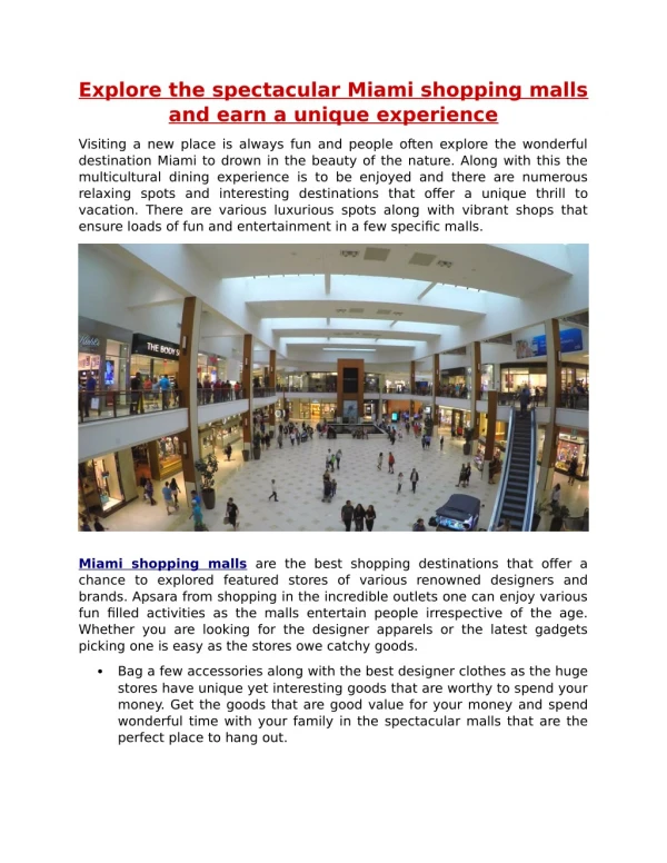 Explore the spectacular Miami shopping malls and earn a unique experience