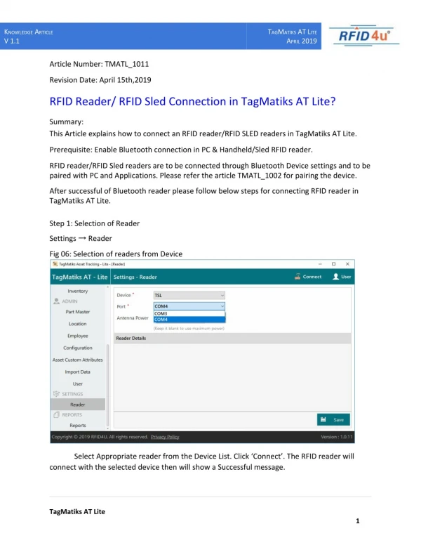 RFID Reader/ RFID Sled Connection in Asset Tracking Applications