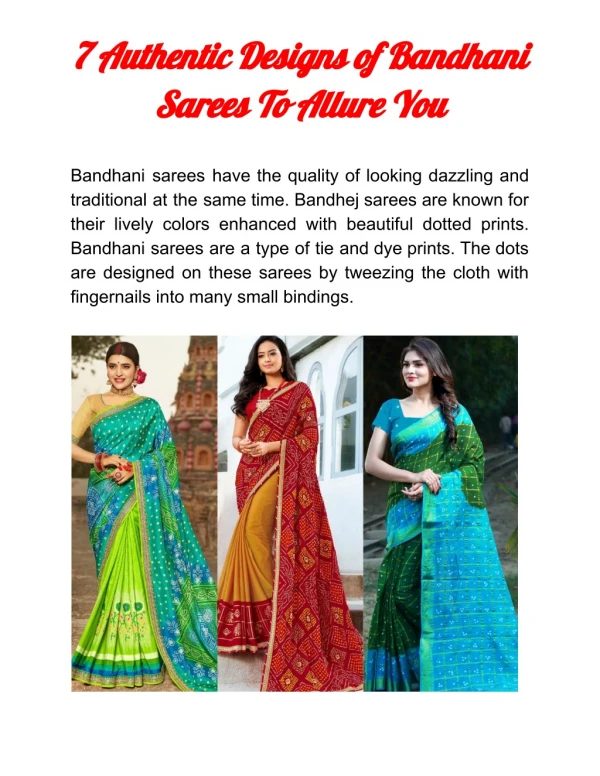 Traditional Bandhani Sarees Designs Collection