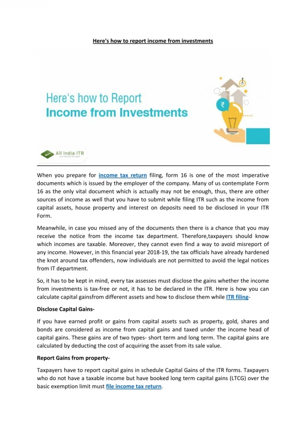 Here's how to report income from investments