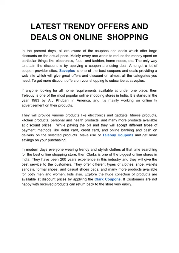 LATEST TRENDY OFFERS AND DEALS ON ONLINE SHOPPING