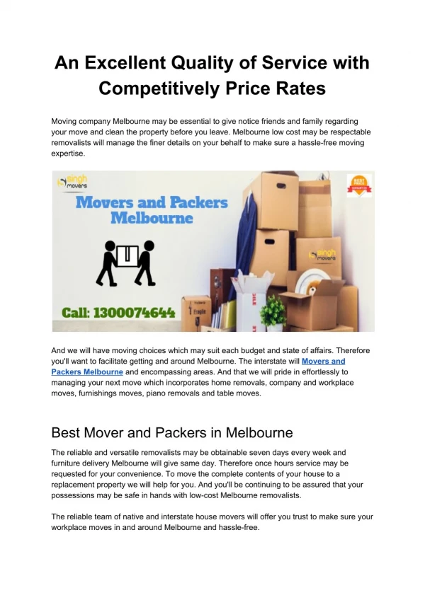 Movers And Packers Melbourne