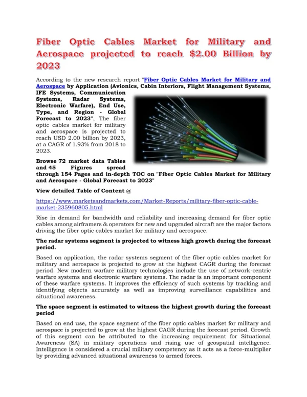 Fiber Optic Cables Market for Military and Aerospace