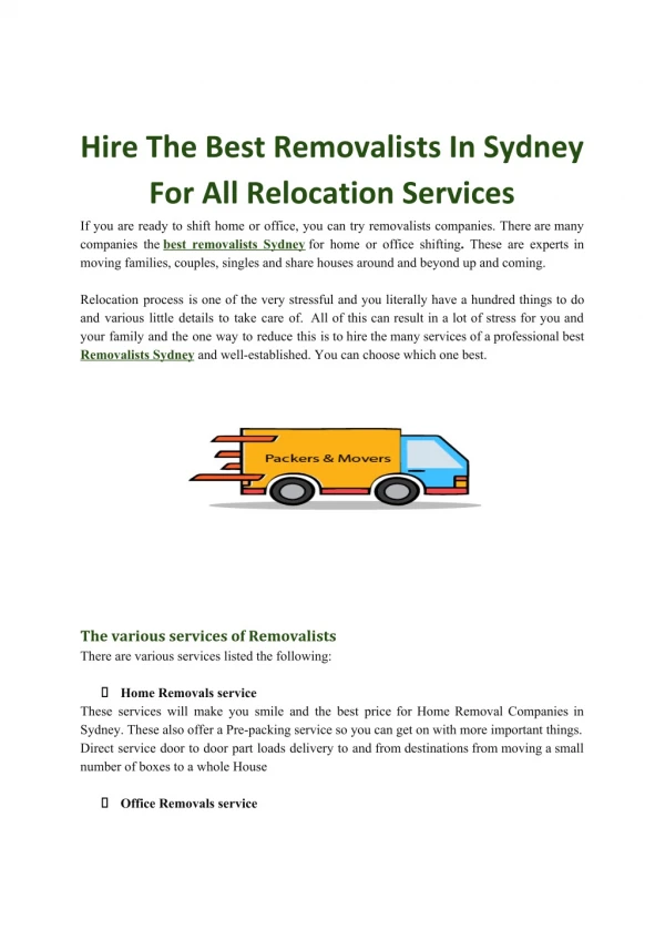 Removalists Sydney