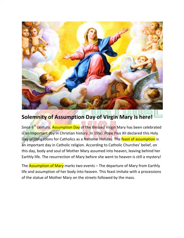 Solemnity of Assumption Day of Virgin Mary is here!