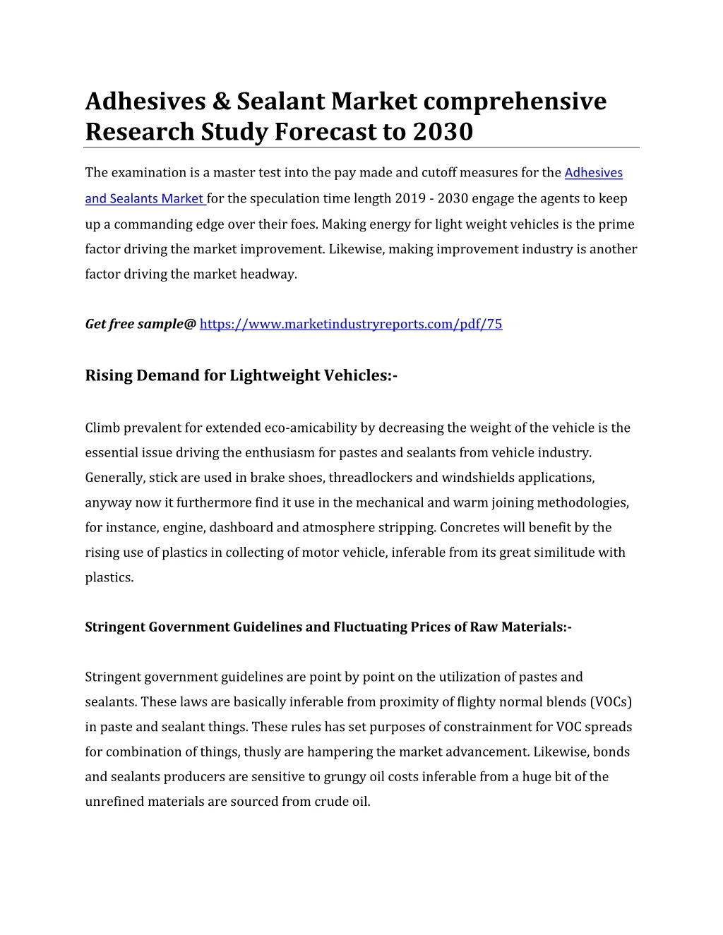 adhesives sealant market comprehensive research