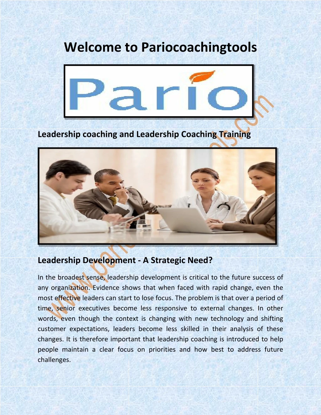 welcome to pariocoachingtools