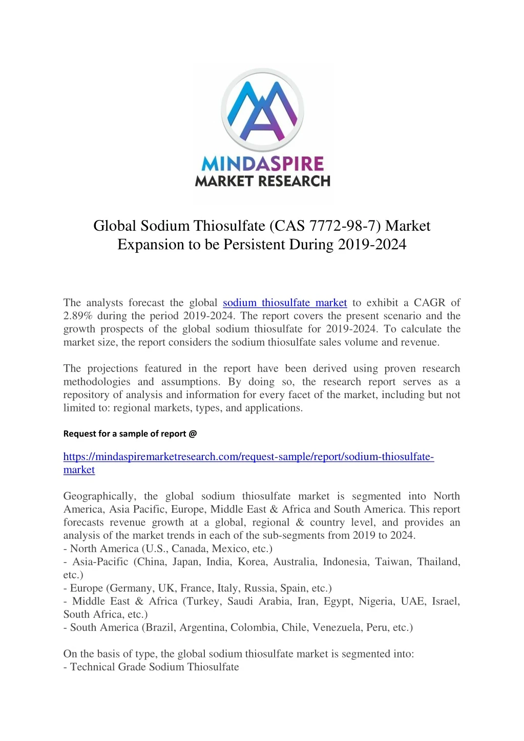 global sodium thiosulfate cas 7772 98 7 market