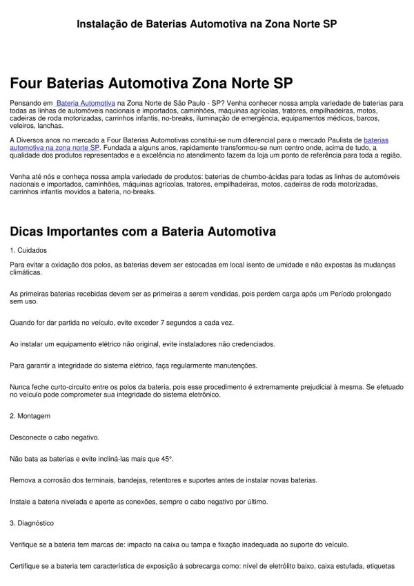 Empresa de Baterias Automotiva na Zona Norte SP