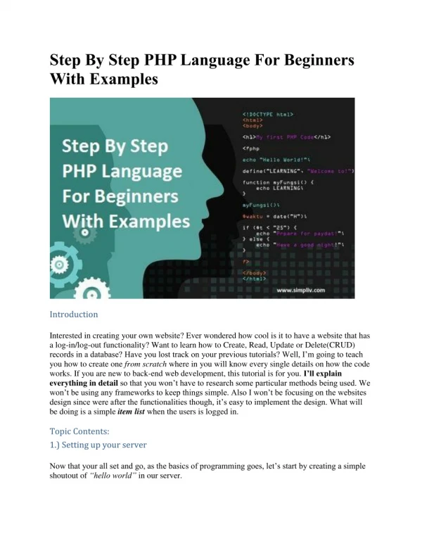 Step By Step PHP Language For Beginners With Examples