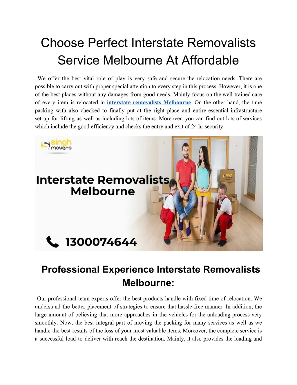 choose perfect interstate removalists service