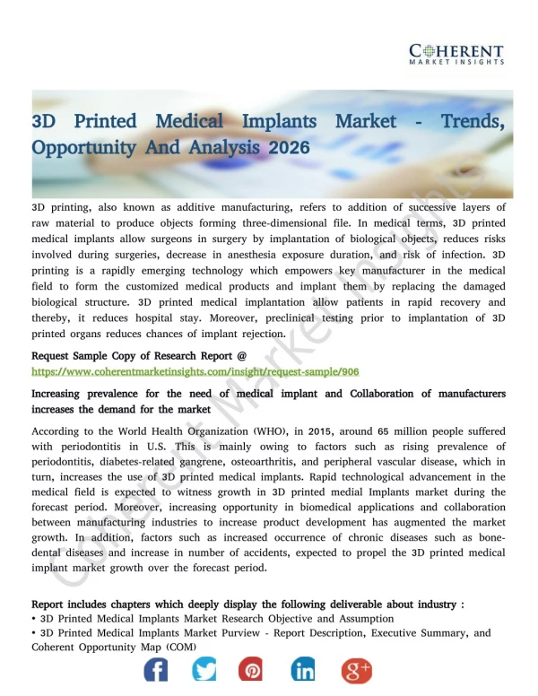 3D Printed Medical Implants Market - Trends, Opportunity And Analysis 2026