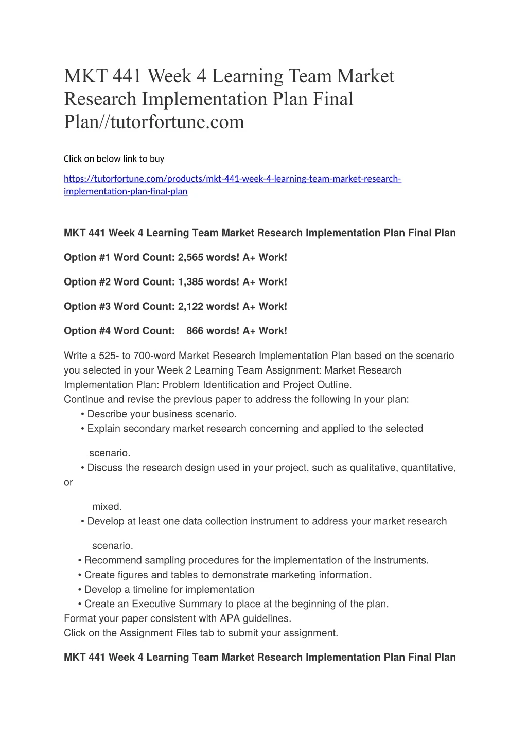 mkt 441 week 4 learning team market research