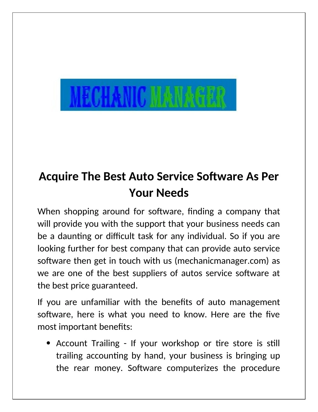 acquire the best auto service software