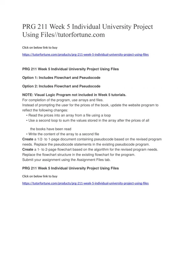 PRG 211 Week 5 Individual University Project Using Files//tutorfortune.com