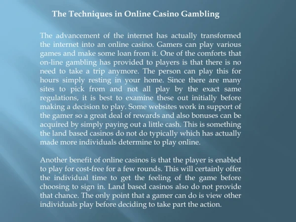 The Techniques in Online Casino Gambling