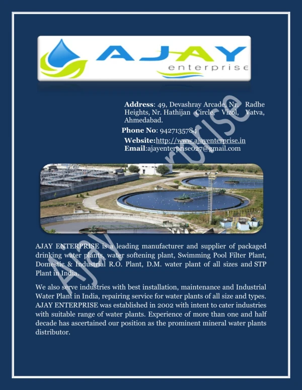 Industrial Water Plant in India|STP Plant in india|ETP Plant in India|Ajay Enterprise