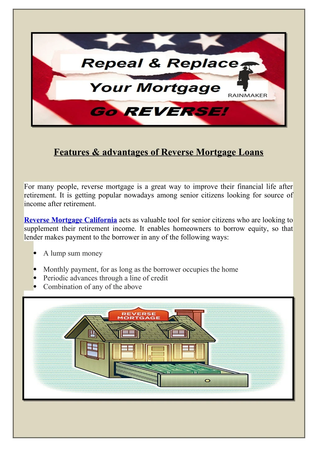 features advantages of reverse mortgage loans
