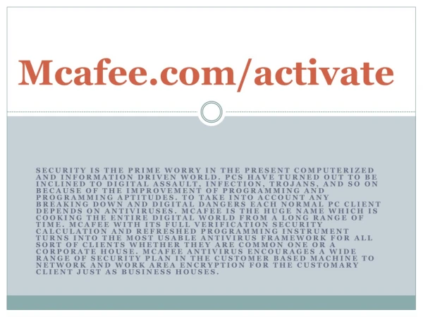 McAfee.com/Activate-Mcafee Antivirus Activation