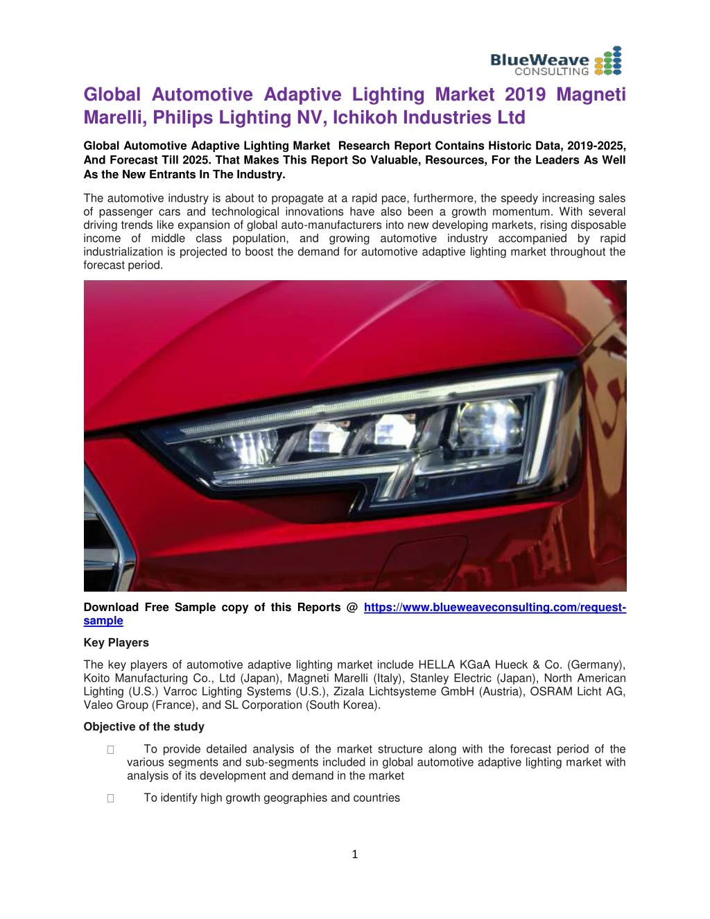 global automotive adaptive lighting market 2019