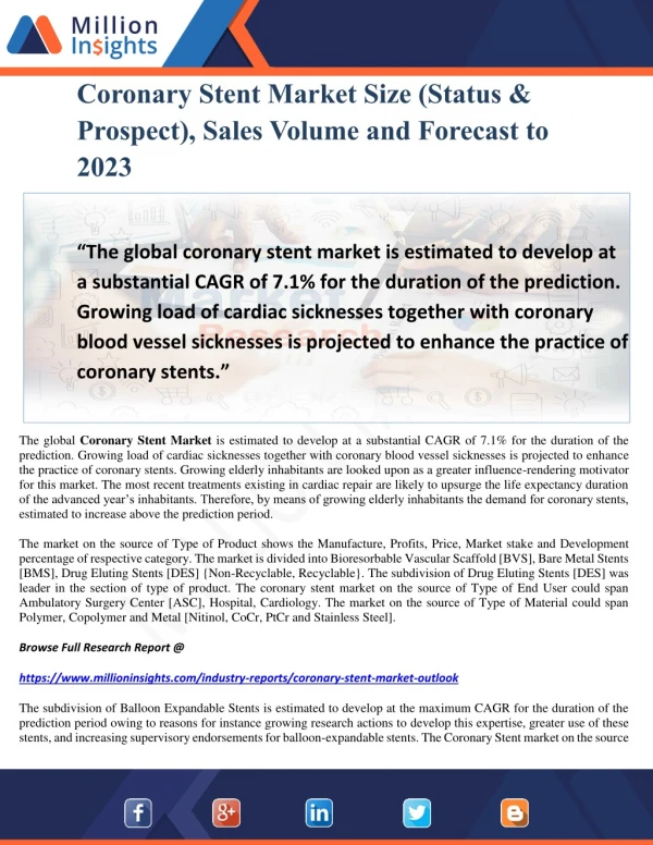 Coronary Stent Market Size (Status & Prospect), Sales Volume and Forecast to 2023