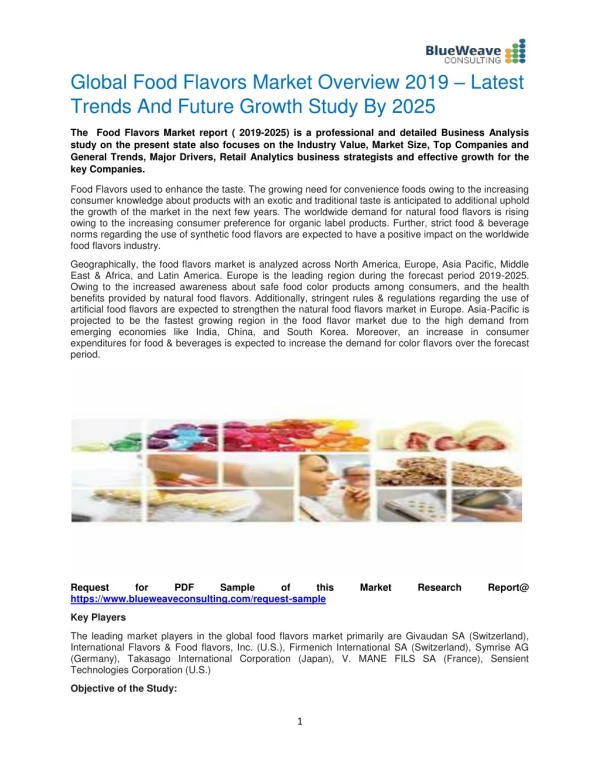 Global Food Flavors Market Overview 2019 – Latest Trends And Future Growth Study By 2025