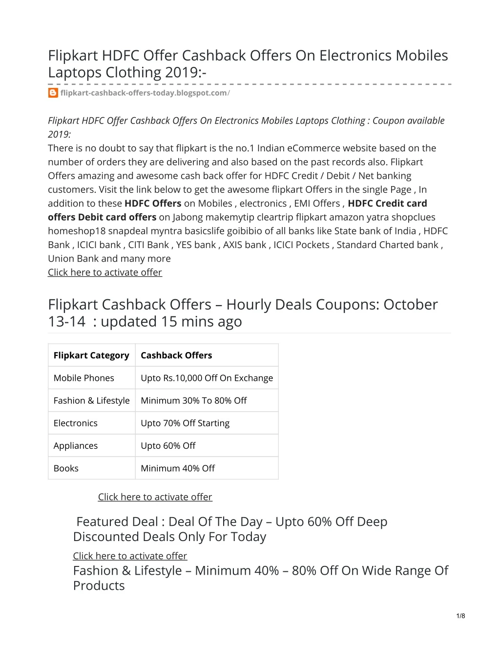 flipkart hdfc offer cashback offers