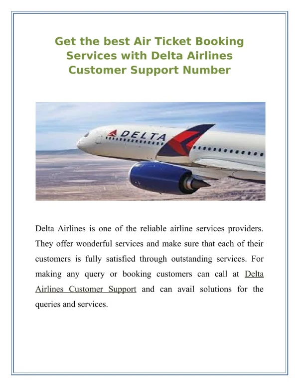 Get the best Air Ticket Booking Services with Delta Airlines Customer Support Number +1 800-201-4553