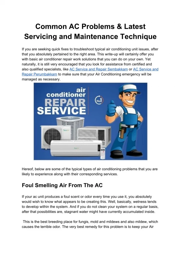 Common AC Problems & Latest Servicing and Maintenance Technique