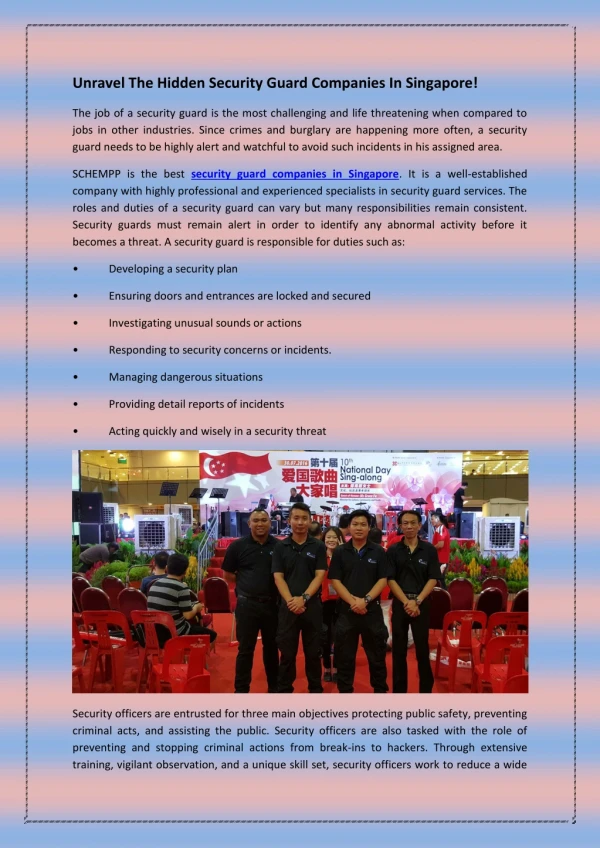 Unravel The Hidden Security Guard Companies In Singapore!