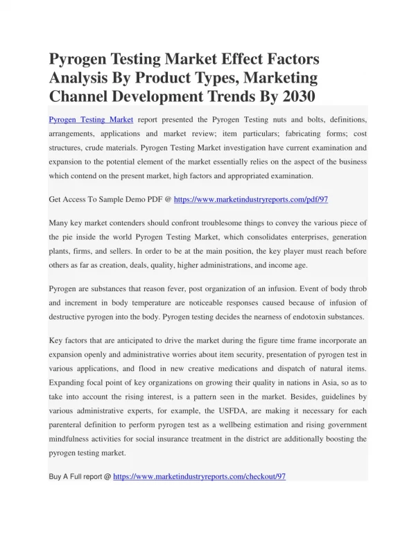 Latest Global Pyrogen Testing Market Report 2019 to Talk about and Estimated Forecast 2019-2030