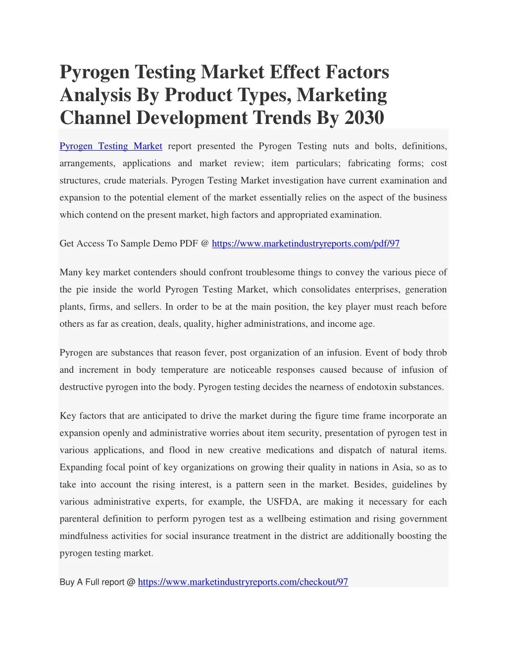 pyrogen testing market effect factors analysis