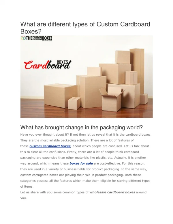 What are different types of Custom Cardboard Boxes?