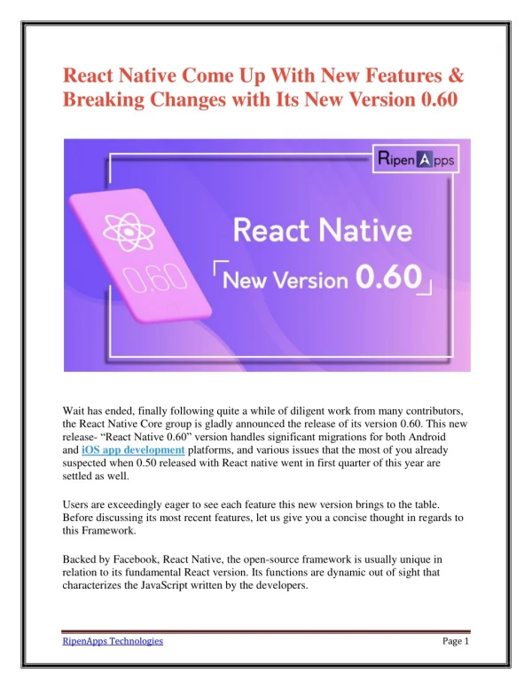 React Native Come Up With New Features & Breaking Changes with Its New Version 0.60