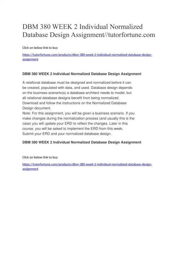 DBM 380 WEEK 2 Individual Normalized Database Design Assignment//tutorfortune.com