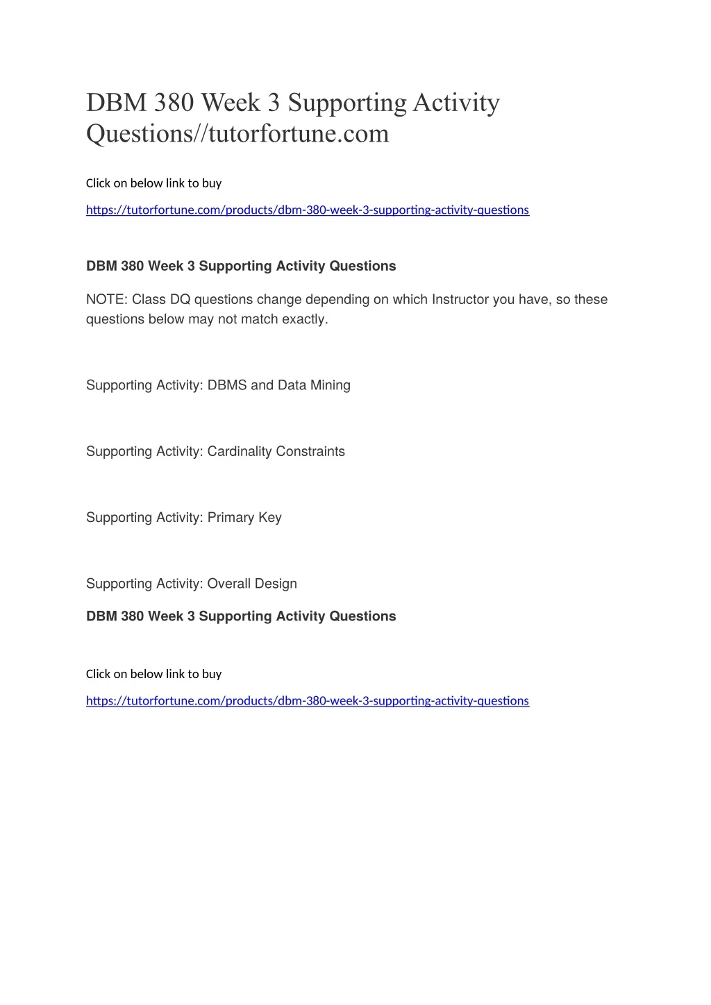 dbm 380 week 3 supporting activity questions