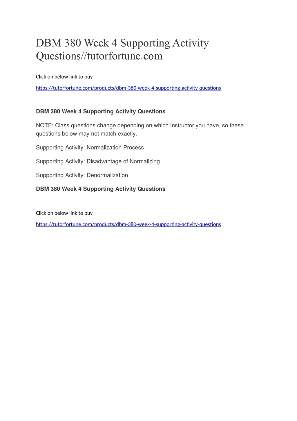 dbm 380 week 4 supporting activity questions