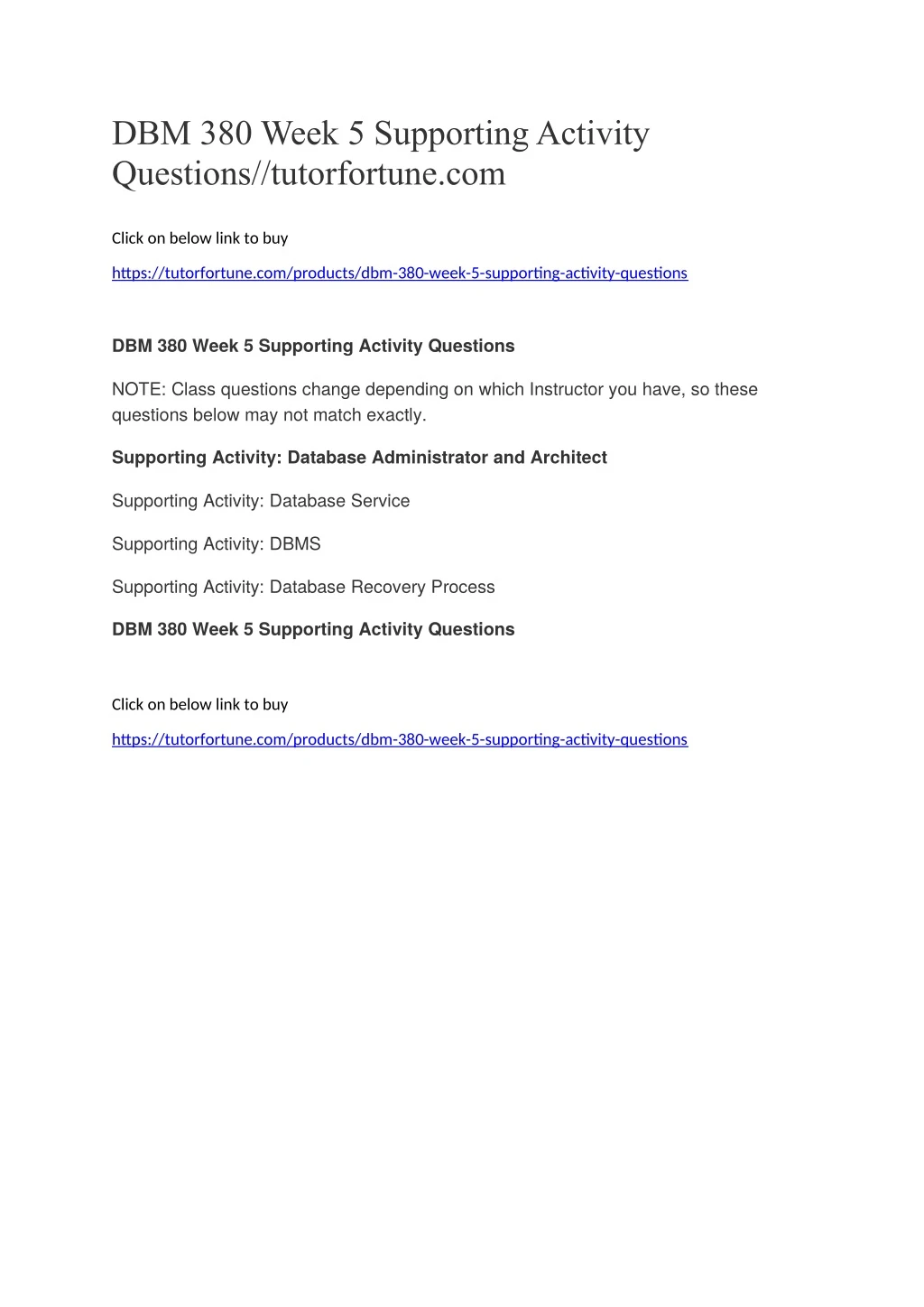 dbm 380 week 5 supporting activity questions