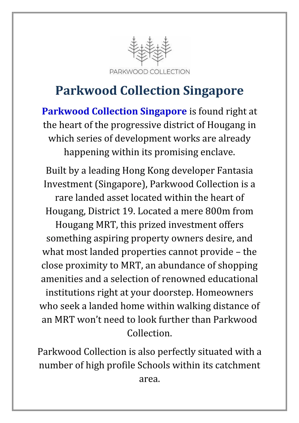 parkwood collection singapore