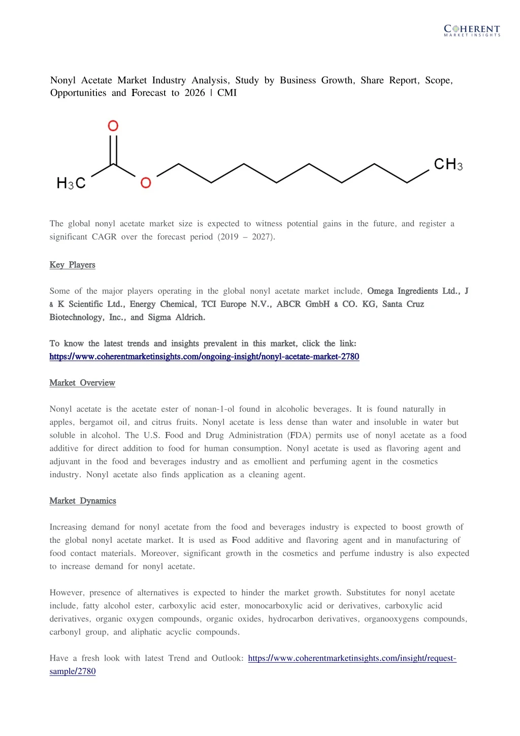nonyl acetate market industry analysis study