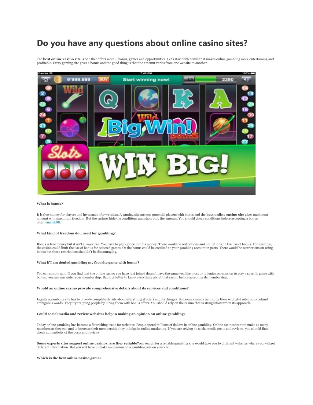 do you have any questions about online casino