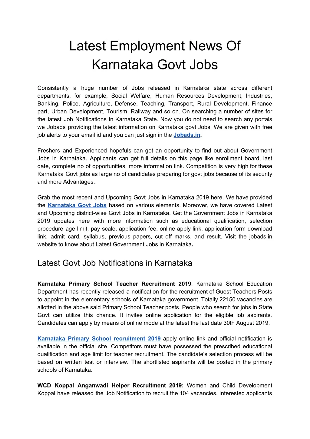 latest employment news of karnataka govt jobs