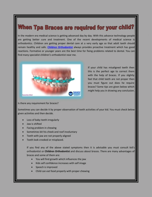 When Tpa Braces are required for your child?