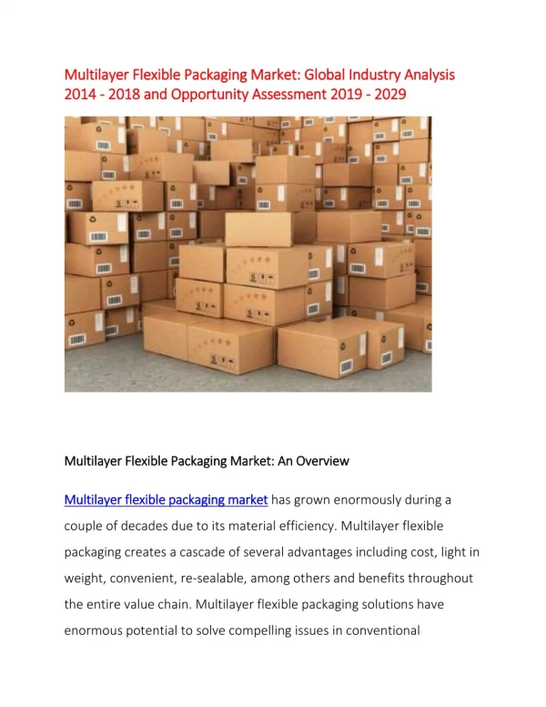 Global Multilayer Flexible Packaging Market research to Record Stellar CAGR During 2019 - 2029