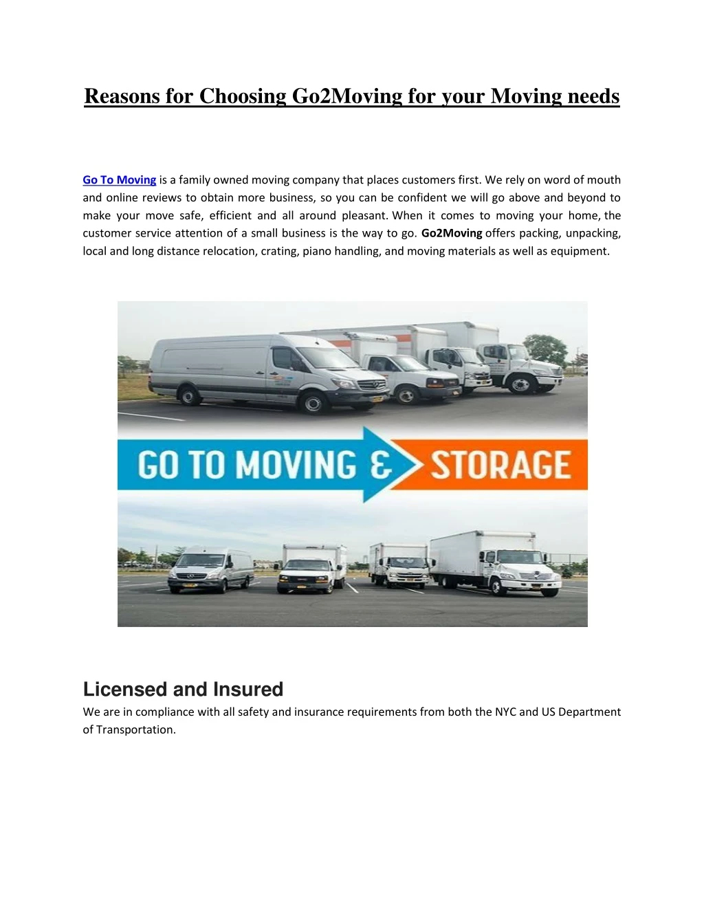 reasons for choosing go2moving for your moving