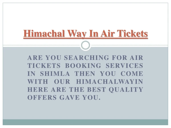 Air Tickets Booking Services in Shimla