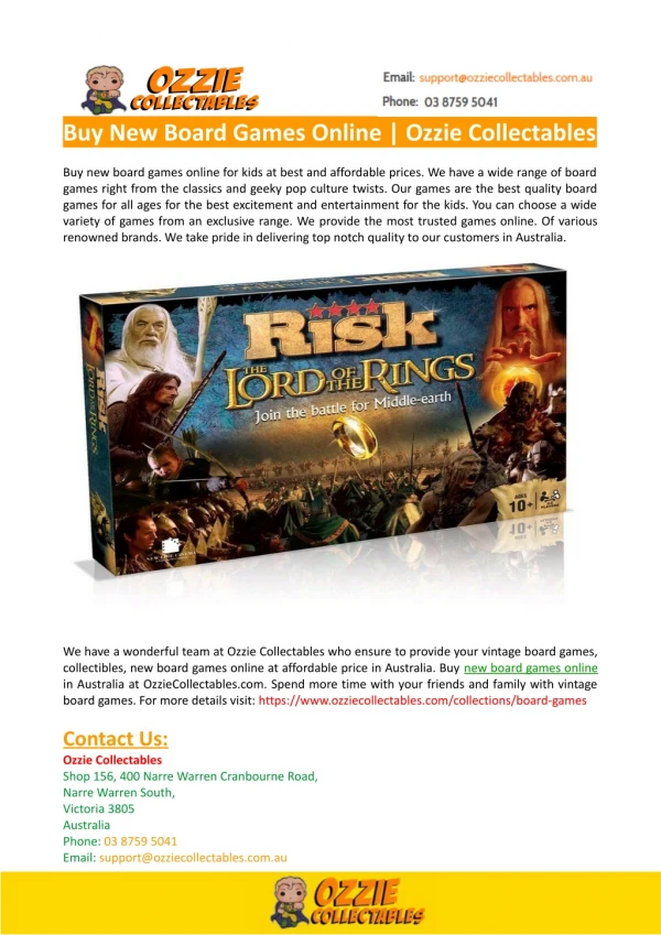 Buy New Board Games Online-Ozzie Collectables